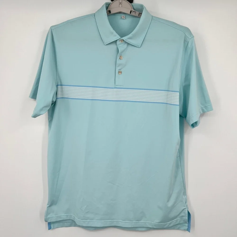 Peter Millar Summer Comfort Polo Shirt Mens Large Blue Striped Golf Performance